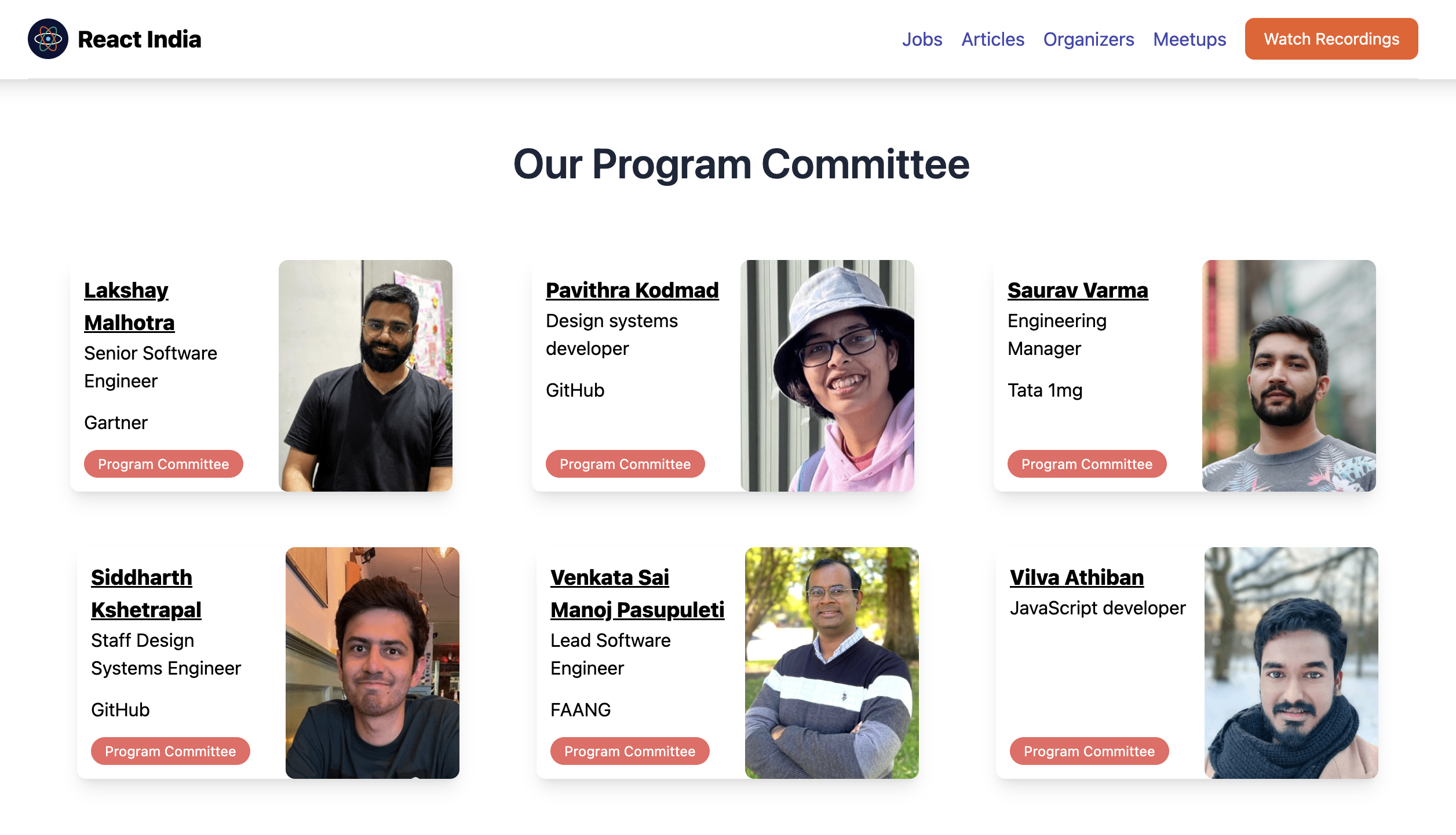 React India 2024 Program committee members